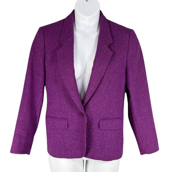 Pendleton Women 14 Pure Virgin Wool Blazer Purple Tweed Jacket USA Made Timeless - Picture 9 of 16